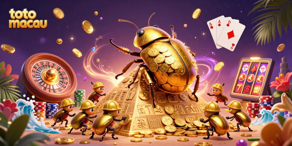 Menangkan jackpot dengan toto macau dalam ilustrasi menarik yang menunjukkan laba-laba emas dan simbol kasino.