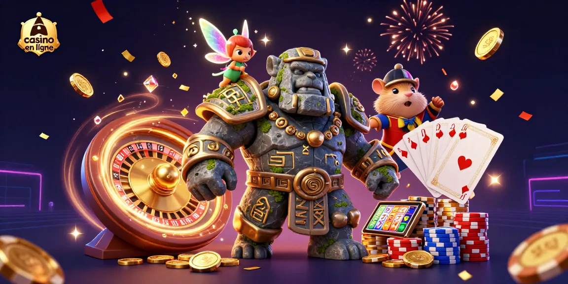 Des joueurs s'amusent sur un casino en ligne avec des jetons et des cartes, attirants les gains.