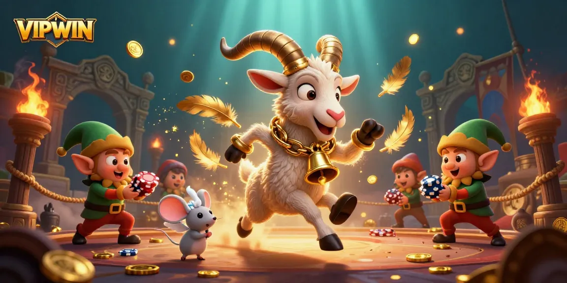 Win big with VIPWIN at this festive casino featuring gremlins and a playful angel.