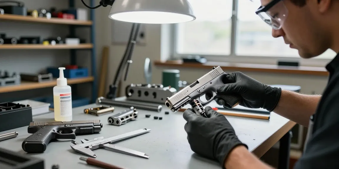 Glock slide customization at https://precisionglockslides.com with precision tools and stainless steel components.