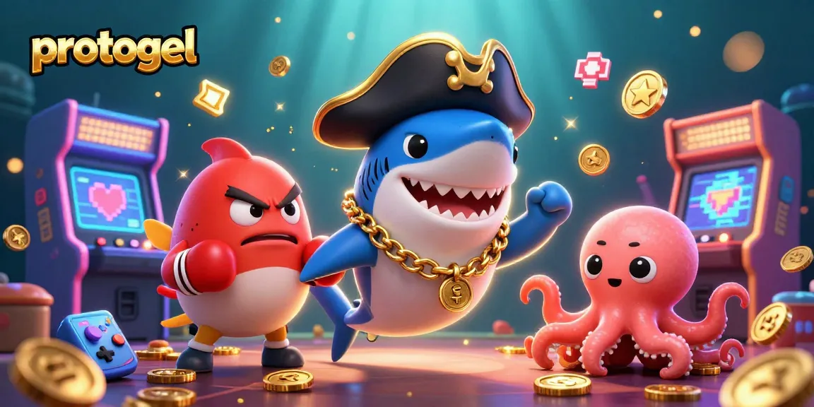 Experience excitement with protogel as a pirate shark and friends gather treasures in an engaging underwater casino.