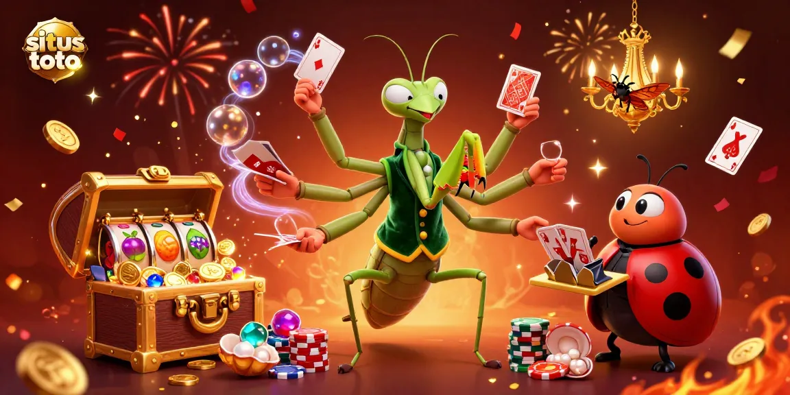 Situs toto brings excitement with a giant mantis card sharp and ladybug pit boss amid vibrant casino action