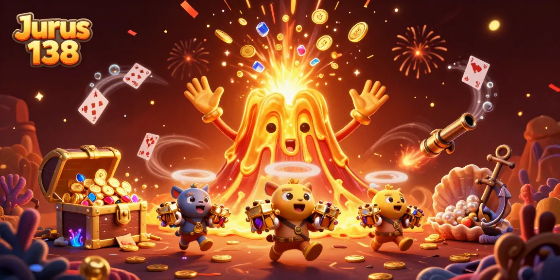 Embrace the thrill of Jurus 138 with a dynamic 3D cartoon casino adventure illustration
