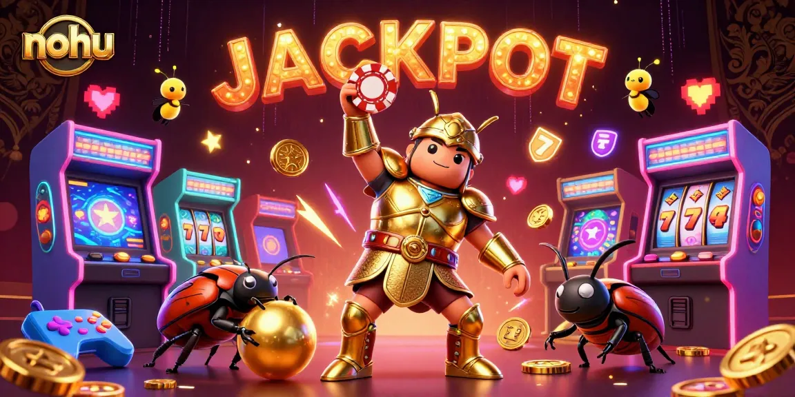 Experience nohu excitement with a vibrant gambling scene featuring beetles celebrating a jackpot.