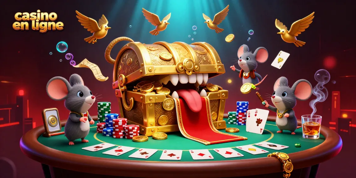 Des aventuriers souris attirés par un coffre au trésor dans un casino en ligne.