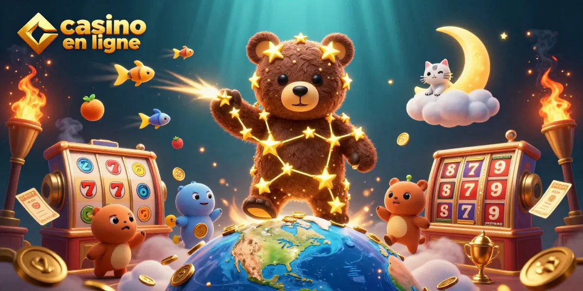 Jouez au casino en ligne avec un ours constellation et des pièces d'or flottantes.