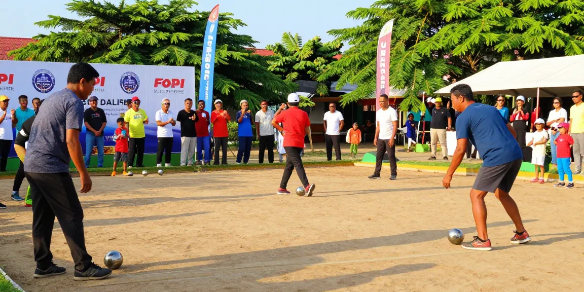 Turnamen petanque FOPI Kota Parepare, pemain beraksi dengan semangat di lapangan berpasir.