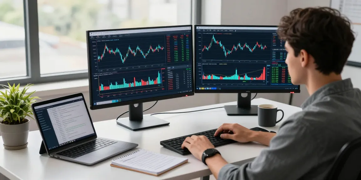 Focused trader analyzing real-time market data on the MT5 platform in a modern workspace