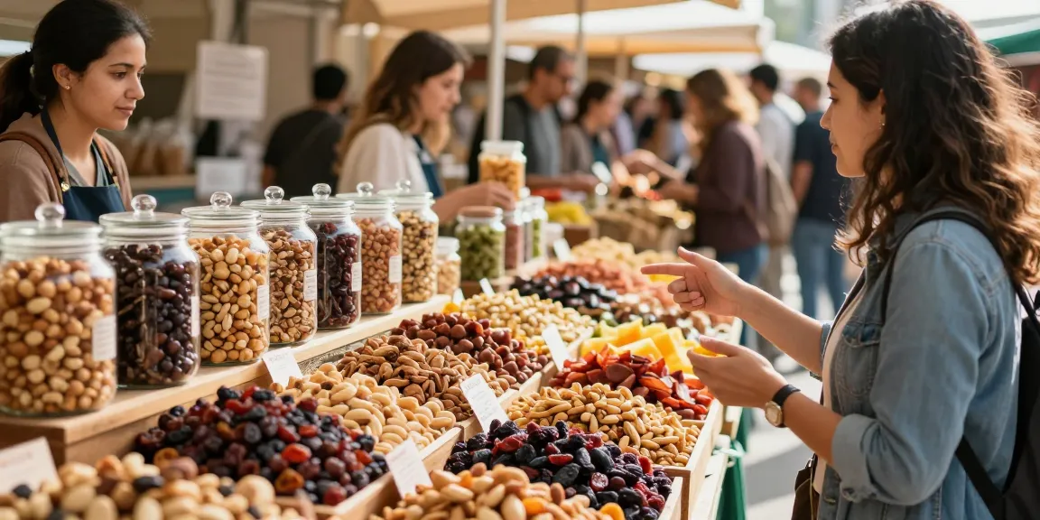 Fresh nuts and dried fruits available at the market, ideal for M98 ฝาก-ถอน customers looking for healthy snacks.