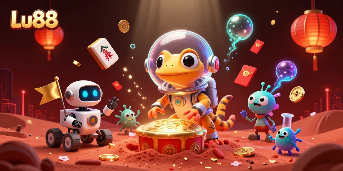 Experience the thrill of Lu88 with a Martian gecko discovering a golden casino.