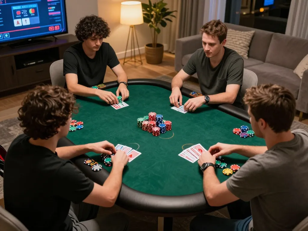 Players enjoying an online poker game on 777x com platform, filled with colorful chips and engaging gameplay.