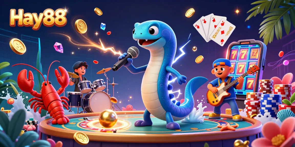 Experience thrilling gameplay with Hay88 amidst an underwater casino party featuring an electric eel DJ.