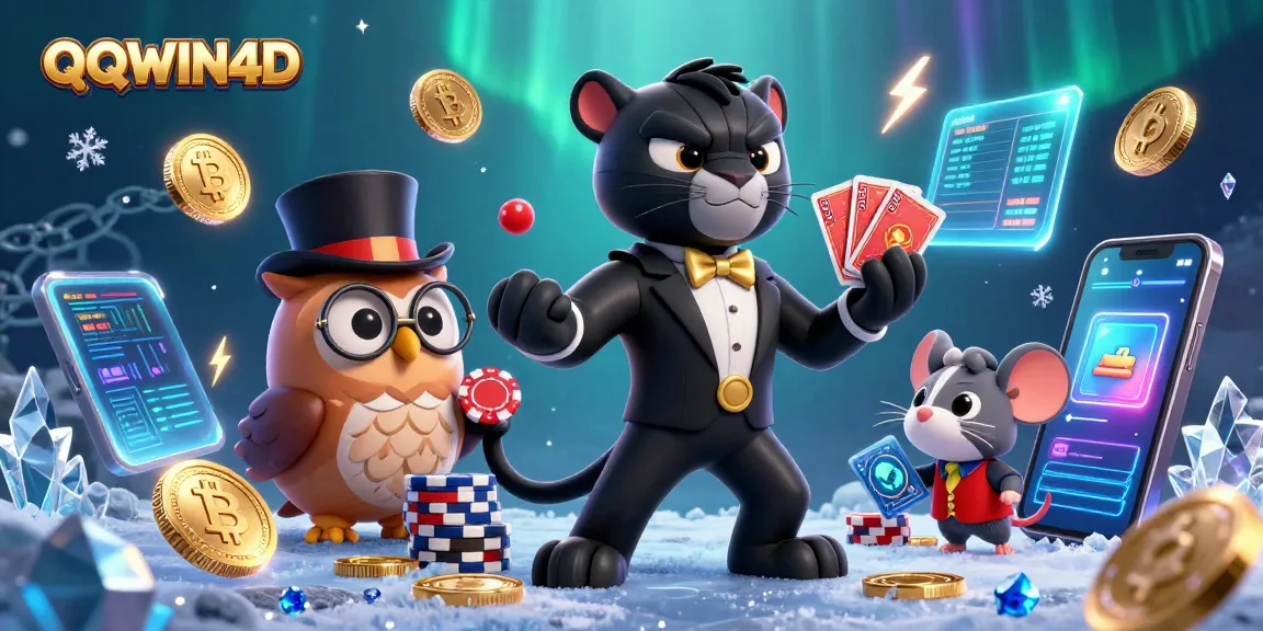 Berpartisipasi dalam permainan QQWIN4D sambil melihat panther elegan dan burung hantu dengan chip poker.
