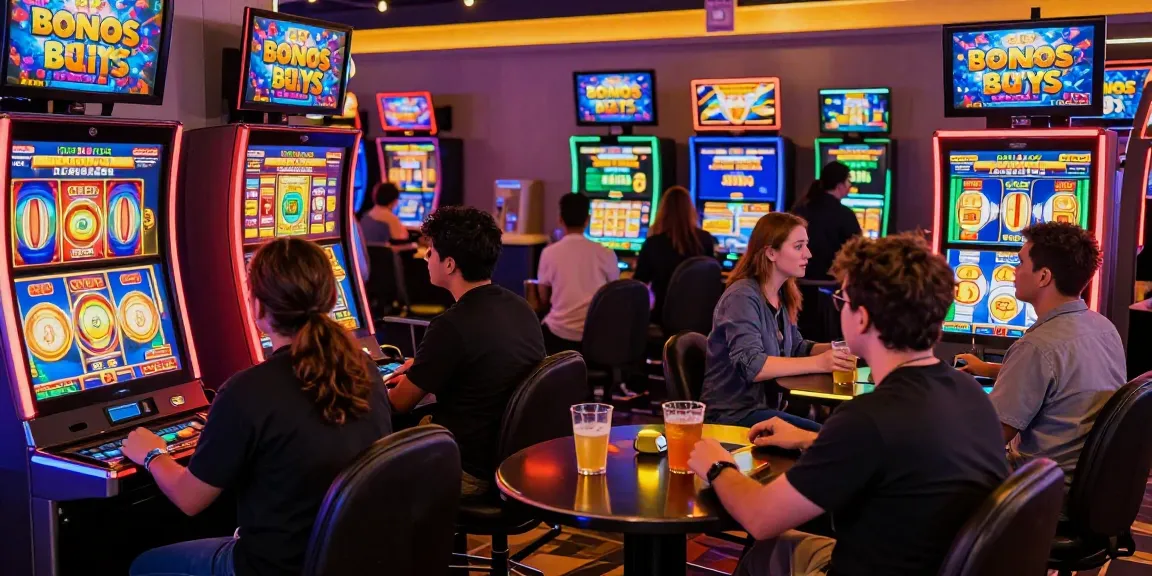 Excited players at Bonus Buy Slots in an electrifying casino environment showcasing vibrant machines and community interaction, featuring https://trustresearch.org.uk/ for top casino insights.