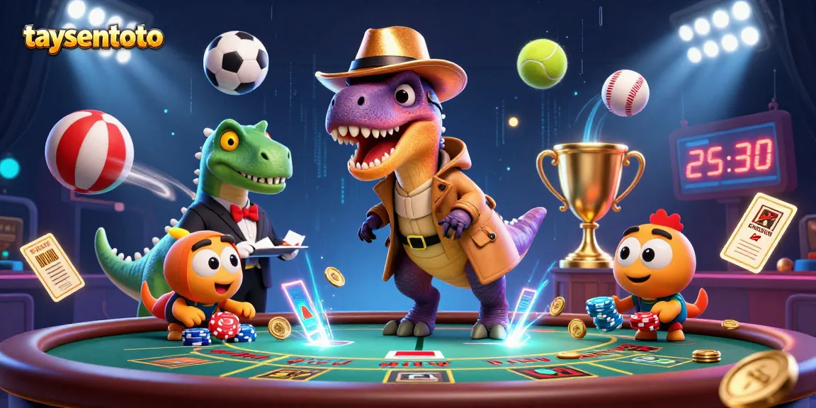 Mainkan TAYSENTOTO dengan seru melalui ilustrasi 3D yang menggambarkan karakter unik di meja blackjack.