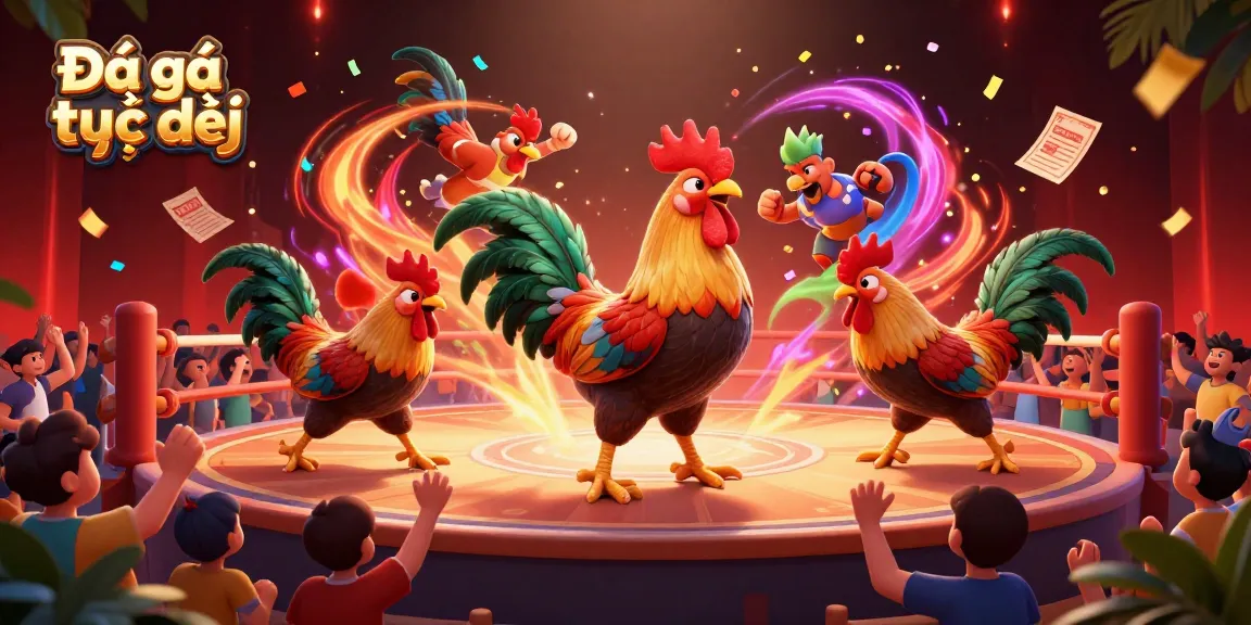 Watch Đá gà trực tiếp in a vibrant arena filled with thrilling rooster fights and engaging crowd atmosphere.