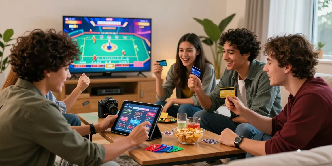 Friends enjoying gaming experience at online casinos that accept credit cards in a cozy living room.