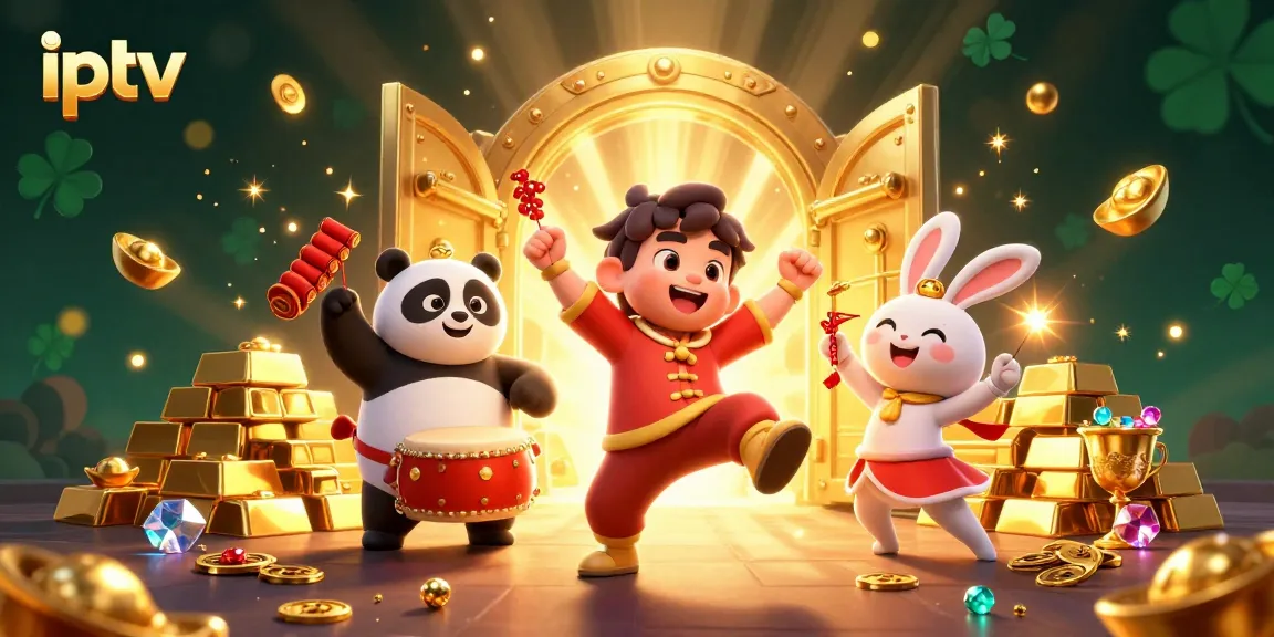 Experience the vibrant thrill of iptv streaming with colorful characters celebrating in a casino-themed atmosphere.