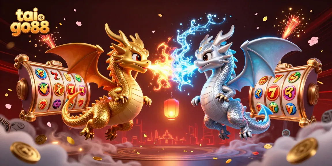 Engage with the dynamic tai go88 slot experience with fiery dragons and lucky symbols in a vibrant 3D scene.