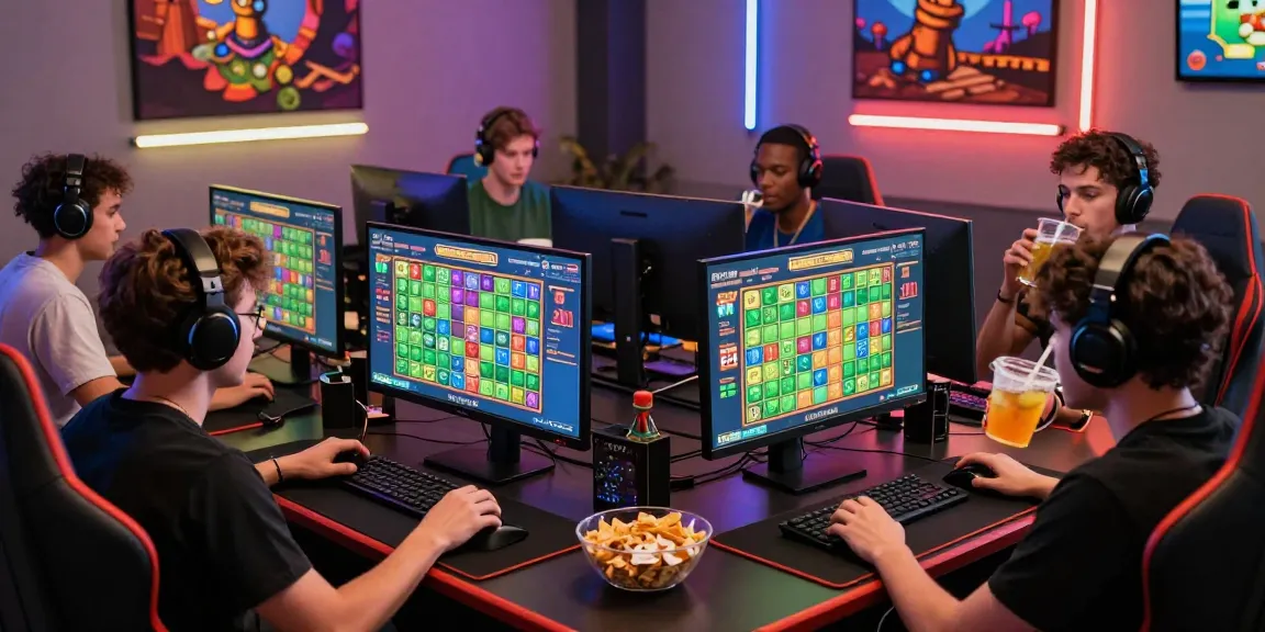 Play Mine Slot casino with players immersed in grid-based gaming, vibrant atmosphere and engaging visuals.