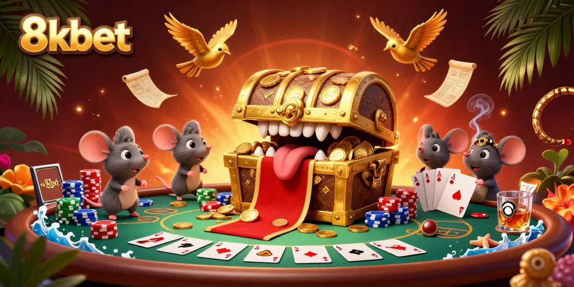 Engage in thrilling gameplay at 8kbet with a vibrant casino scene featuring characters and elements.