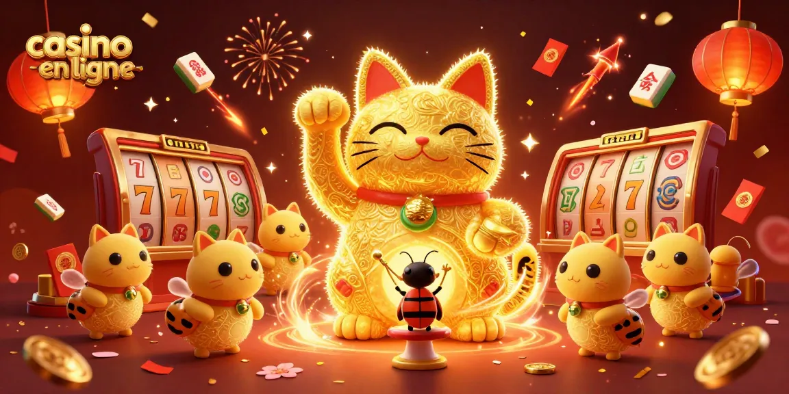 Profitez de l'expérience du casino en ligne avec un chat porte-bonheur animé et des symboles dynamiques.