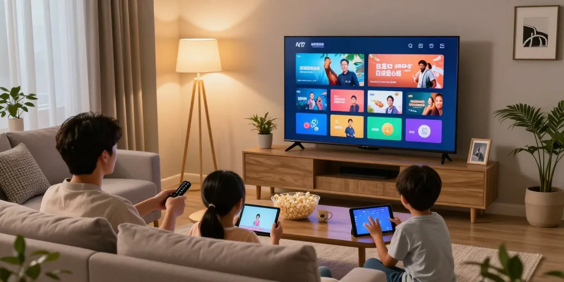 Family enjoying IPTV Ireland streaming experience in a cozy living room setting.
