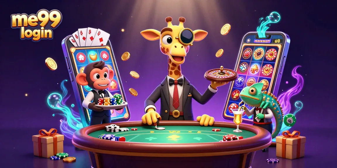 Engage in thrilling me99 login action at the vibrant casino with high-roller characters.