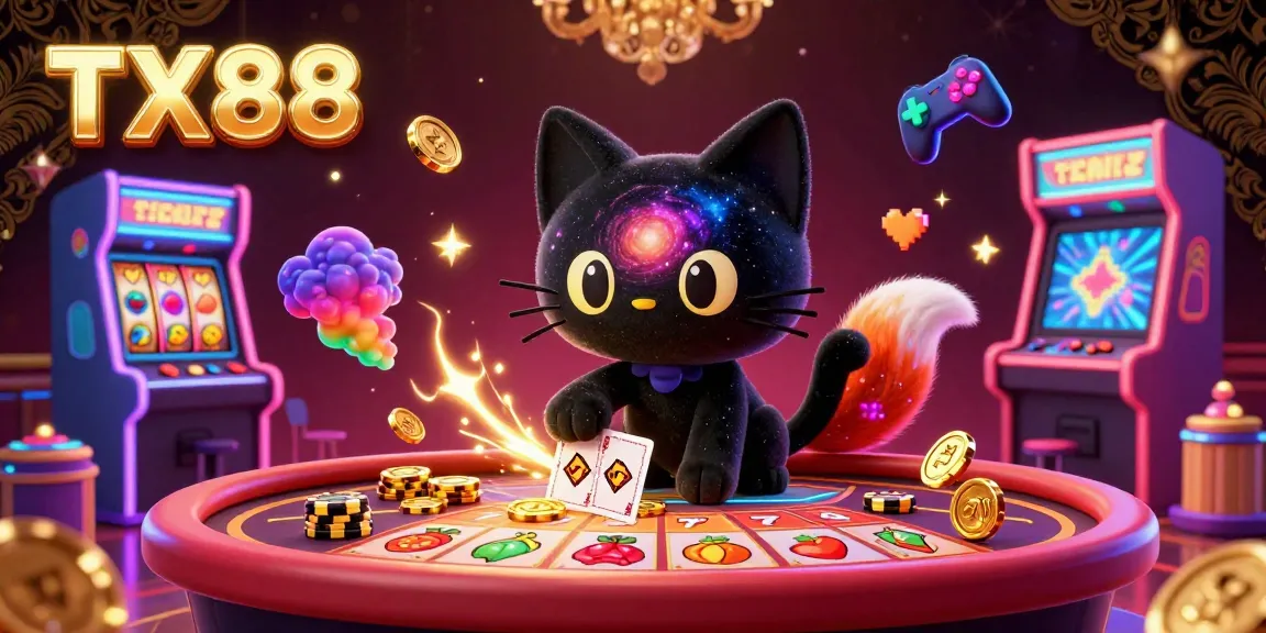 Experience TX88 at this vibrant cosmic casino with colorful characters and slot reels