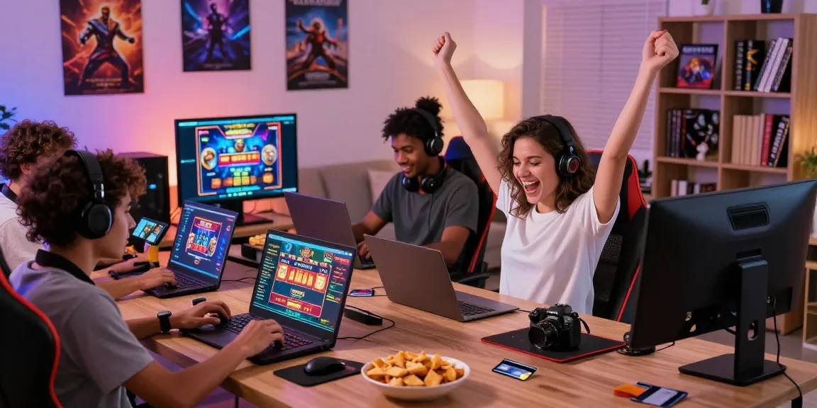 Excited players engaging in online gaming at home with credit card casinos on transact.org.uk.