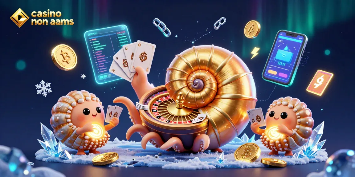 Scopri i casino non AAMS con una scena animata di un nautilus gigante che sorregge carte vincente.