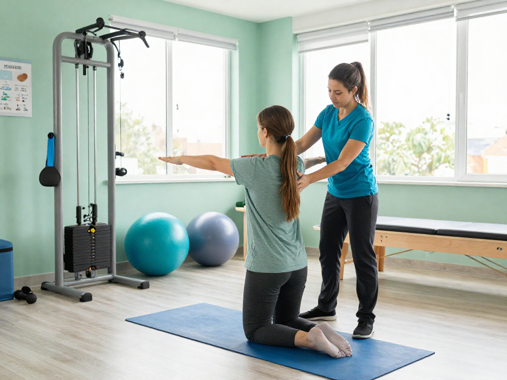 Mobile physiotherapy Mosman: Caring therapist guiding patient in recovery at a health clinic