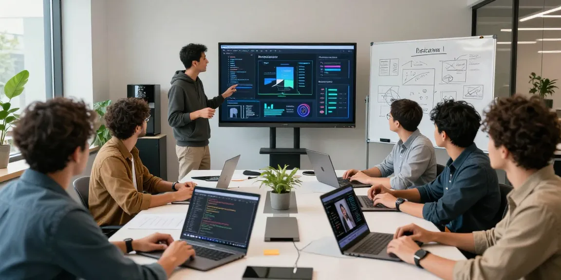 Team discussing AI image detector analytics in modern office.