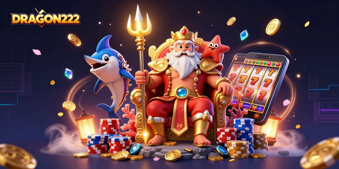 Play thrilling slots on DRAGON222, featuring 3D characters and sparkling casino elements.