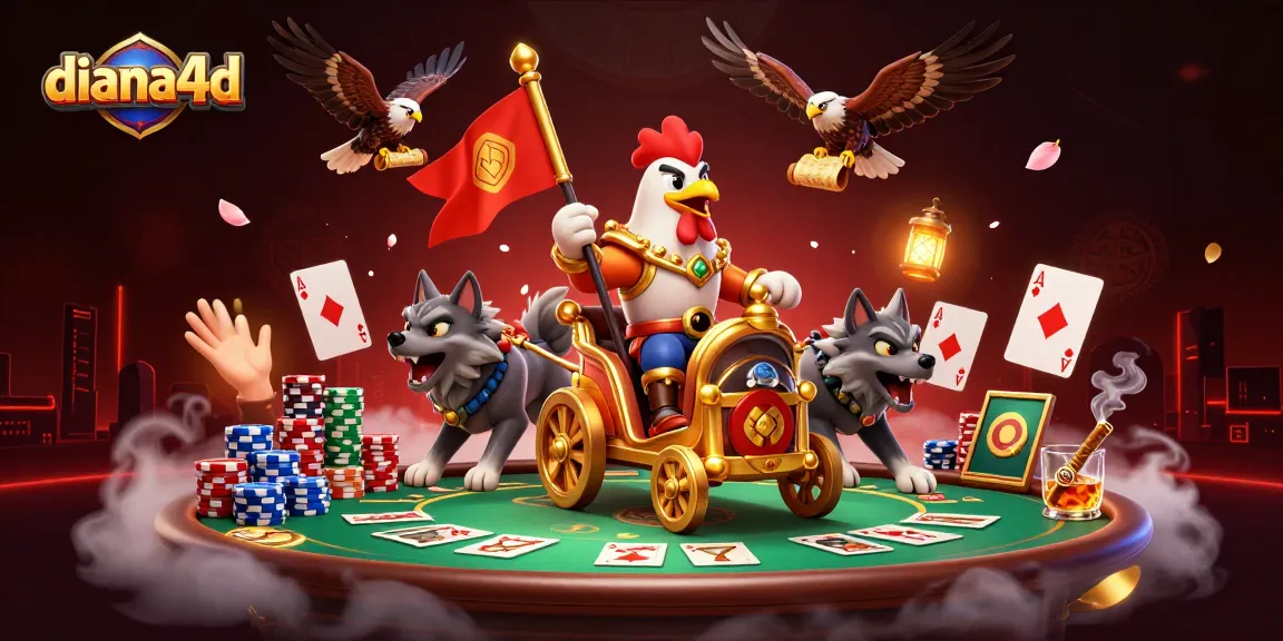 Engage with diana4d's thrilling gaming experience amidst a dynamic battle scene blending casino elements.