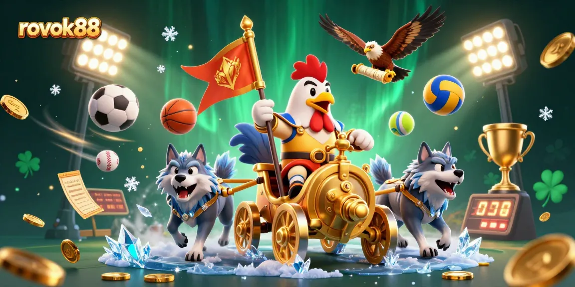 Experience thrilling action with rokok88, featuring a rooster warlord in a dynamic 3D casino scene.
