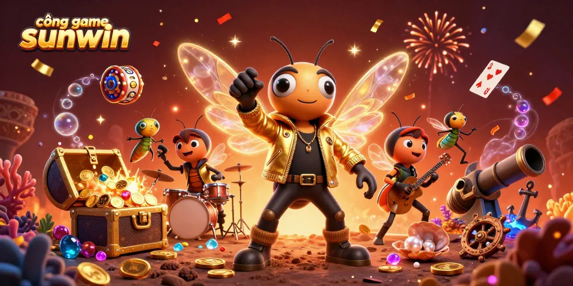 Experience cổng game sunwin with an exciting 3D illustration of rock stars and casino treasures!