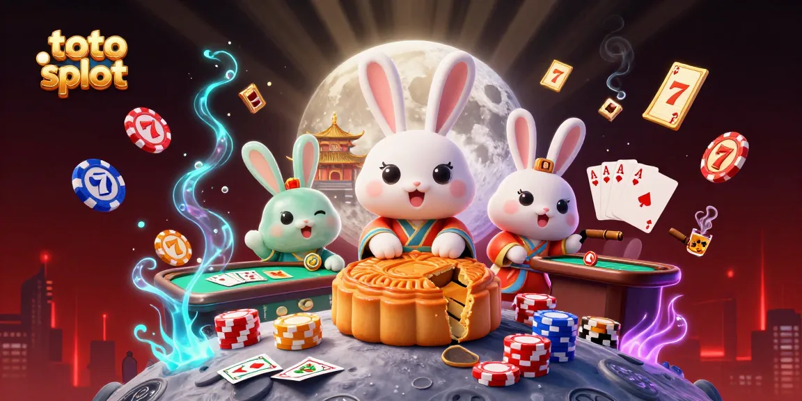 Menangkan toto slot dengan ilustrasi karakter kelinci bulan dan simbol kejuaraan kasino.