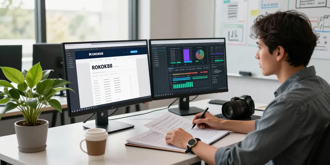 Focused content strategist optimizing SEO for ROKOK88 in a dynamic workspace.