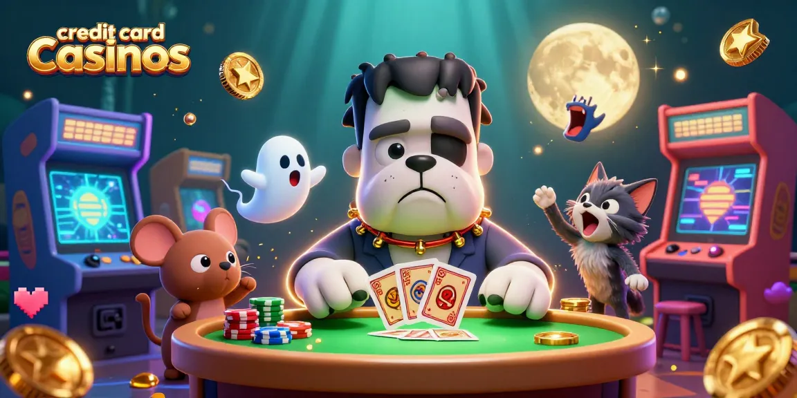 Discover top credit card casinos with fun gaming elements in a colorful 3D scene.