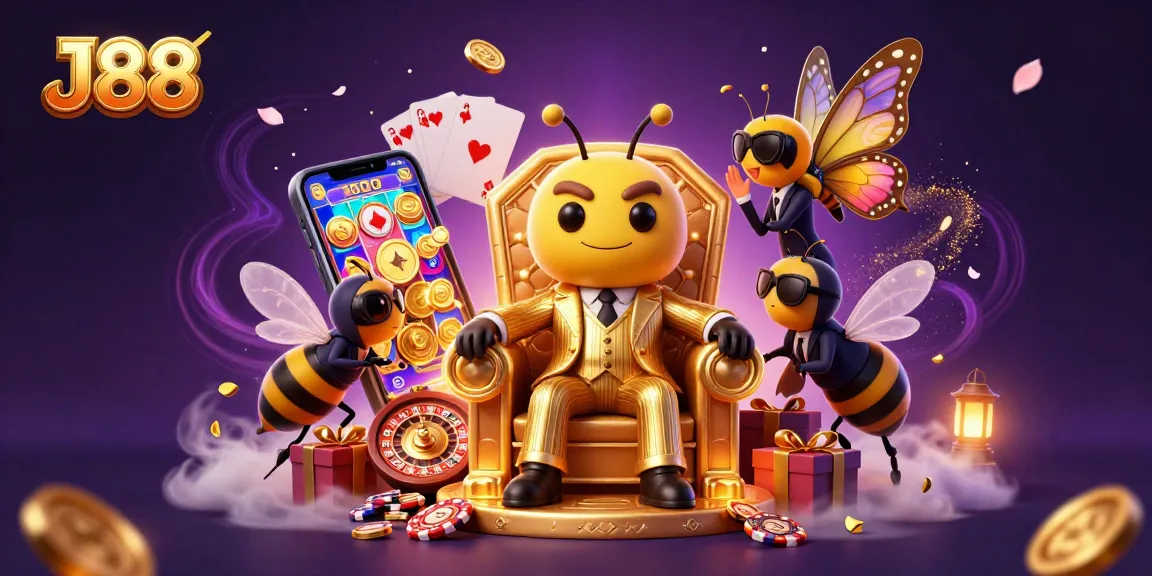 Experience the thrill of J88 with a dynamic casino scene filled with vibrant gaming elements.