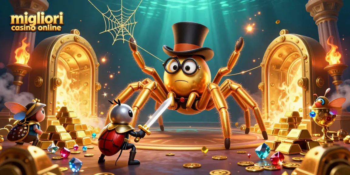 Scopri i migliori casino online con questa vivace illustrazione 3D, caratterizzata da elementi dorati e giochi d'azzardo.