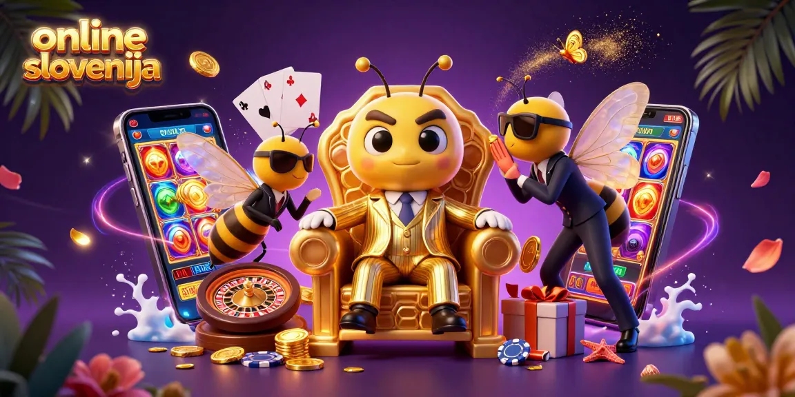 Zabava v online casinu Slovenija s privlačnim 3D prikazom igralnih avtomatov in igralcev.