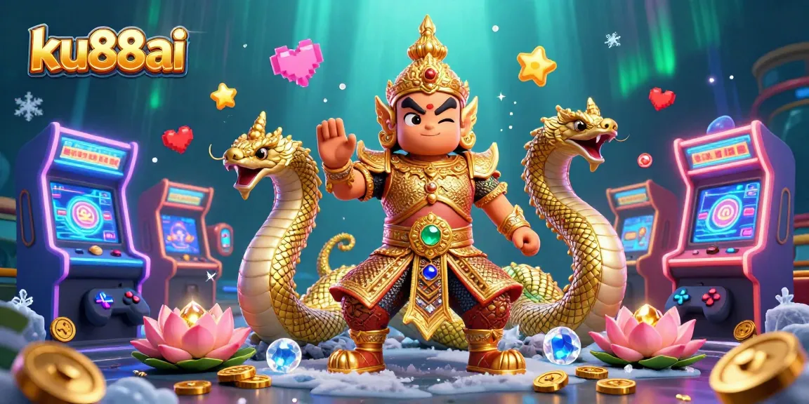 Engage in vibrant gaming thrills with ku88ai's colorful 3D casino scene featuring lucky elements.