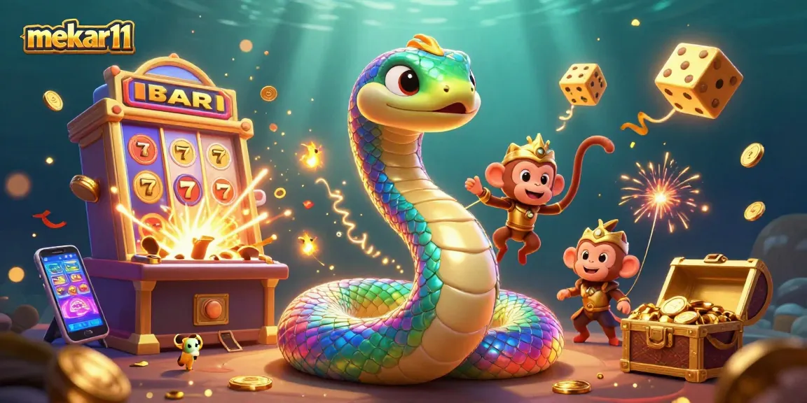 Experience the excitement of mekar11 with vibrant casino visuals featuring a jackpot explosion and colorful characters.