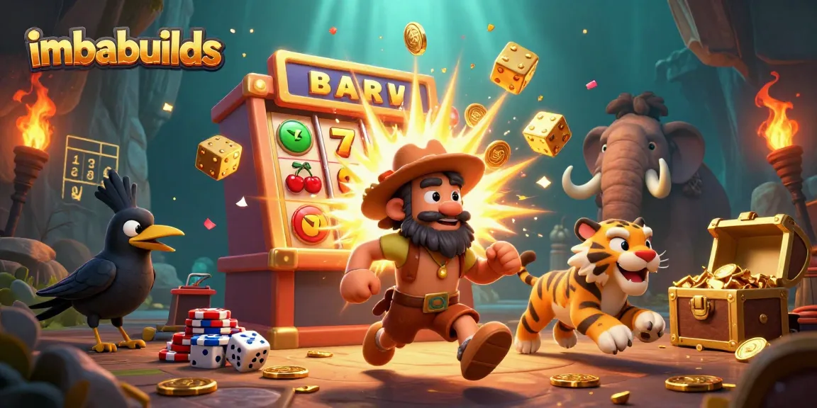 imbabuilds unleash jackpot thrills with a prehistoric casino scene featuring caveman duo and tiger.
