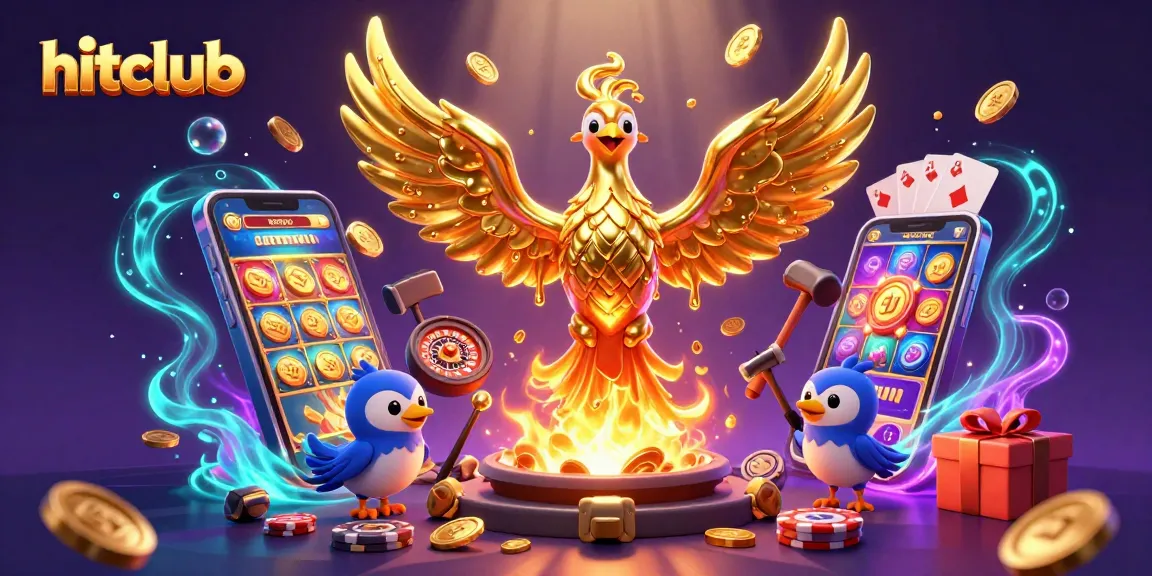 Hitclub players enjoying vibrant gameplay with golden phoenix and dynamic casino elements