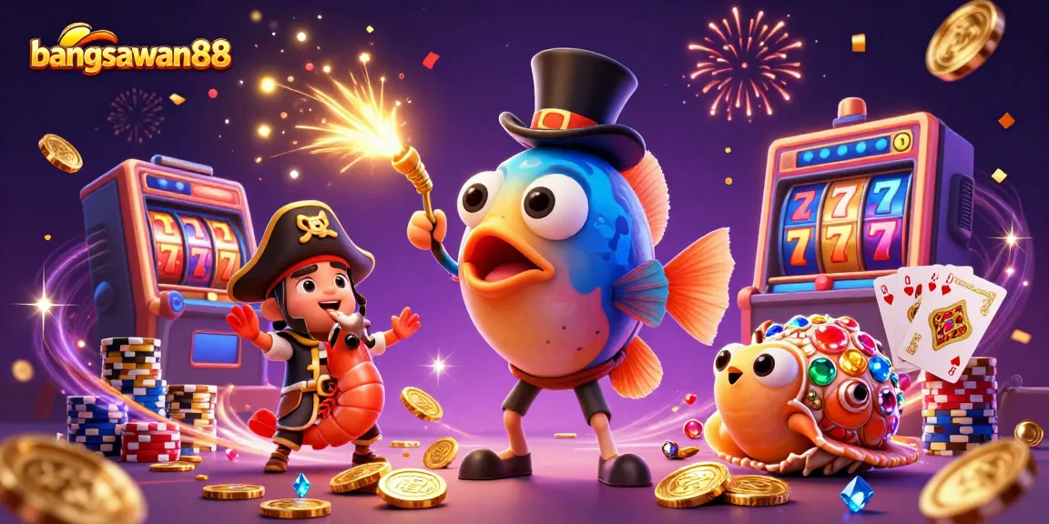 Spin the reels at bangsawan88 with vibrant 3D characters celebrating luck and fortune in an underwater casino scene.