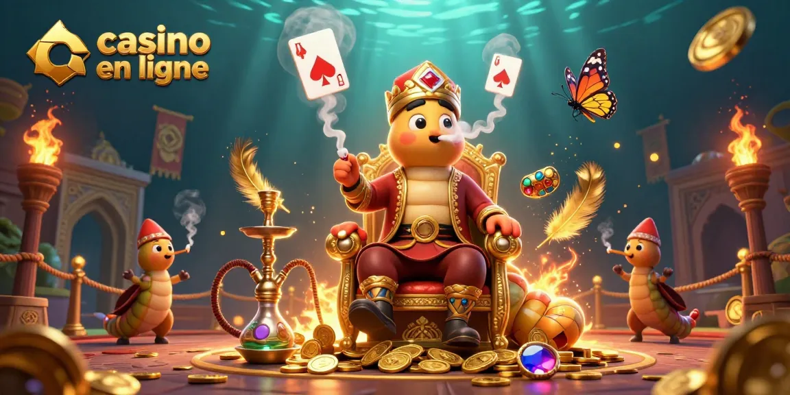 Jouez au casino en ligne avec une illustration 3D captivante regroupant des motifs de poker et des éléments de jeu.
