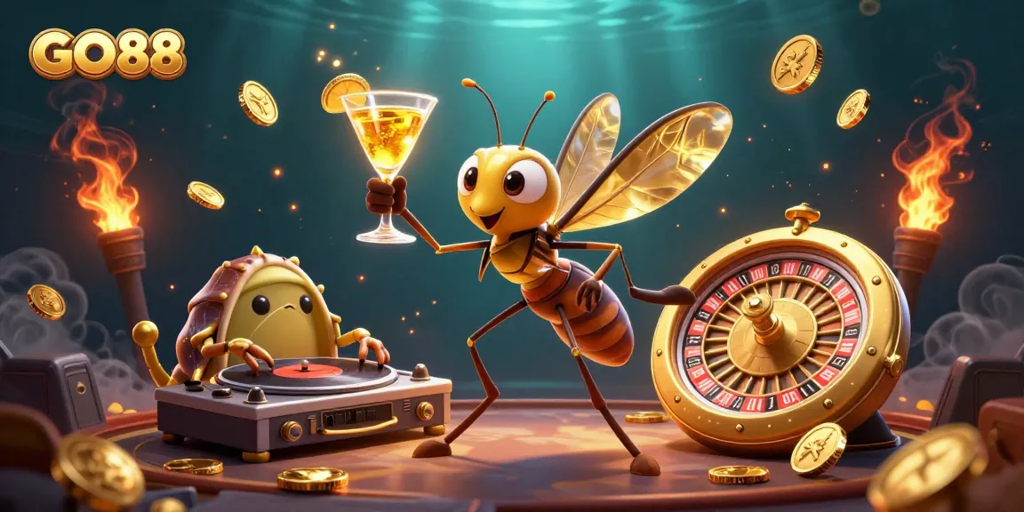 Experience the thrill of gaming with GO88's vibrant casino mascot and dynamic elements.